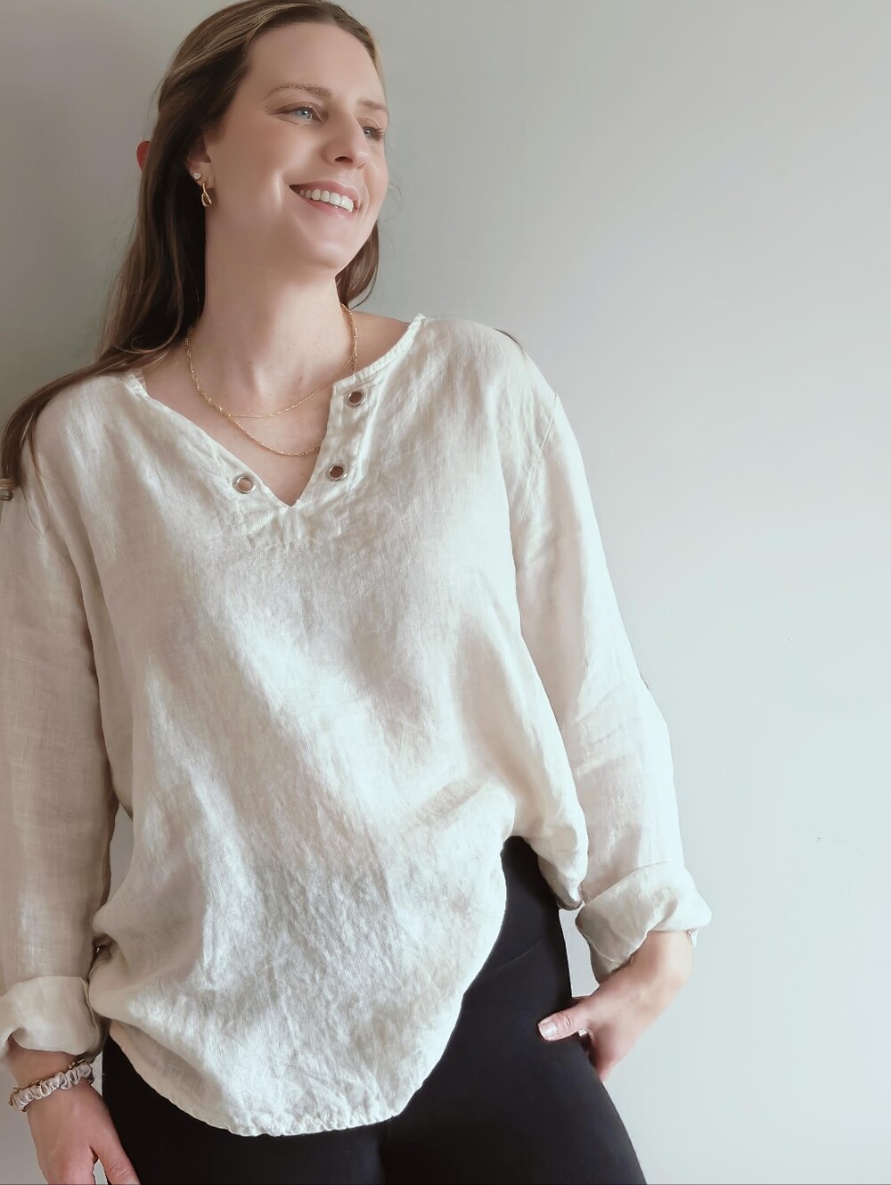 Made in Italy Linen Cotton Eyelet Tunic Top | L/XL | Cottagecore Fantasycore